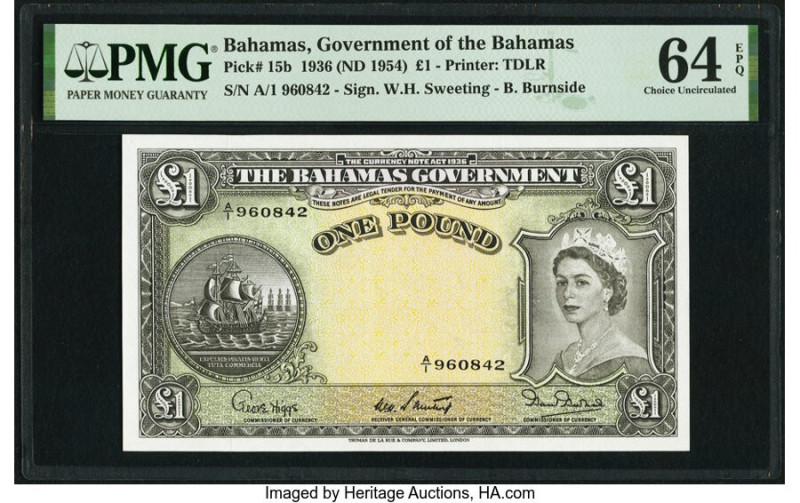 Bahamas Bahamas Government 1 Pound 1936 (ND 1954) Pick 15b PMG Choice Uncirculat...