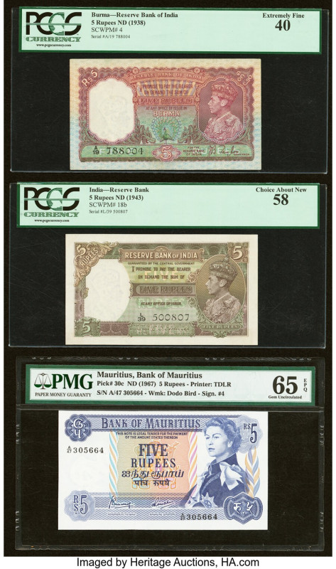 Burma, India & Mauritius Group Lot of 3 Examples. Burma Reserve Bank of India 5 ...