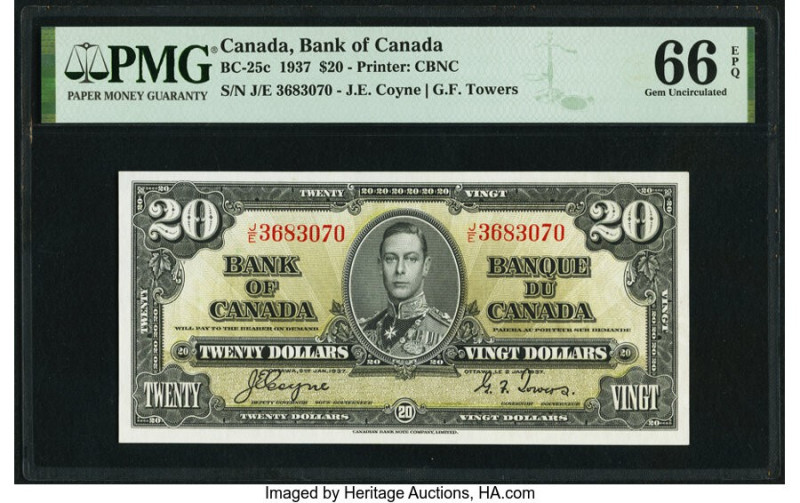 Canada Bank of Canada $20 2.1.1937 BC-25c PMG Gem Uncirculated 66 EPQ. 

HID0980...