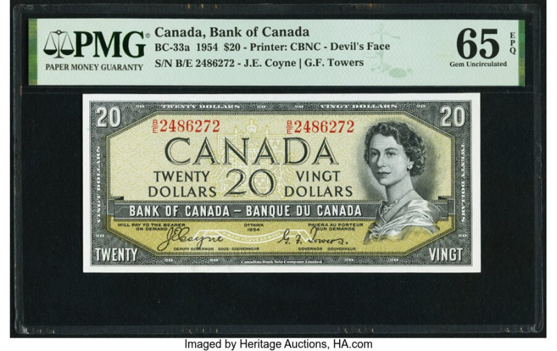 Canada Bank of Canada $20 1954 BC-33a "Devil's Face" PMG Gem Uncirculated 65 EPQ...