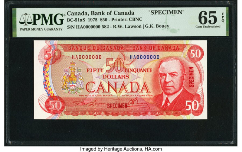 Canada Bank of Canada $50 1975 BC-51aS Specimen PMG Gem Uncirculated 65 EPQ. 

H...