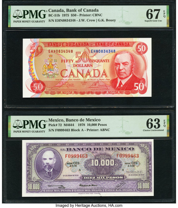 Canada Bank of Canada $50 1975 BC-51b PMG Superb Gem Unc 67 EPQ; Mexico Banco de...