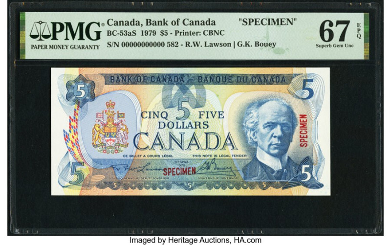 Canada Bank of Canada $5 1979 BC-53aS Specimen PMG Superb Gem Unc 67 EPQ. 

HID0...
