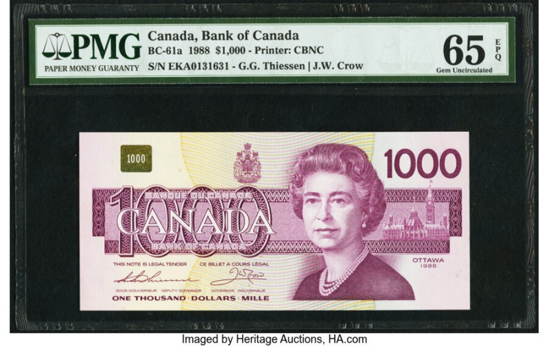 Canada Bank of Canada $1000 1988 BC-61a PMG Gem Uncirculated 65 EPQ. 

HID098012...