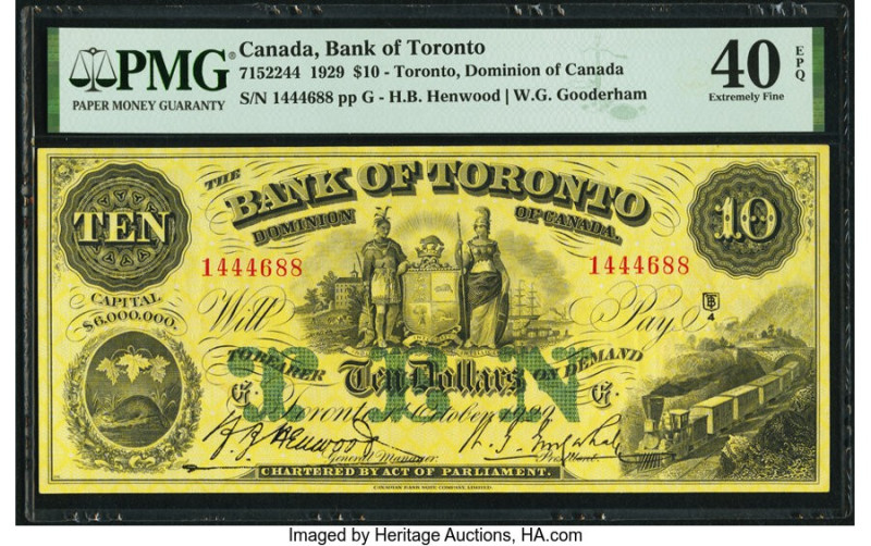 Canada Toronto, ON- Bank of Toronto $10 1.10.1929 Ch.# 715-22-44 PMG Extremely F...