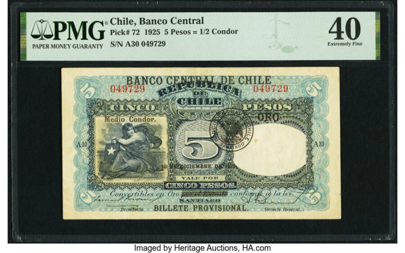 Chile Banco Central de Chile 5 Pesos = 1/2 Condor 10.12.1925 Pick 72 PMG Extreme...