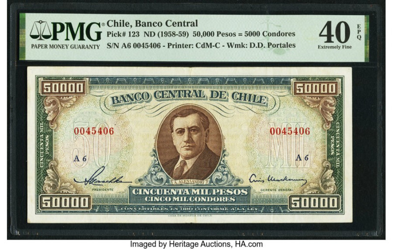 Chile Banco Central de Chile 50,000 Pesos = 5000 Condores ND (1958-59) Pick 123 ...