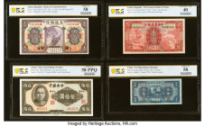 China Group Lot of 4 Examples. China Bank of Communications, Shanghai 1 Yuan 1914 Pick 116m S/M#C126-73 PCGS Banknote Choice AU 58; China Central Bank...