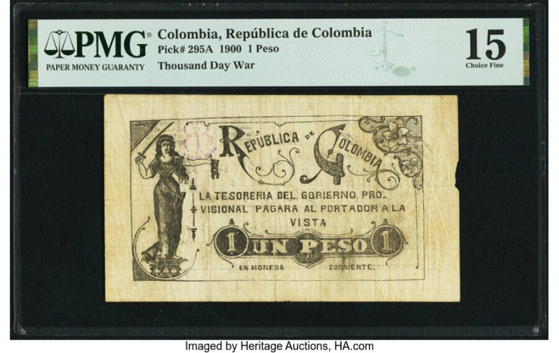 Colombia Republica de Colombia 1 Peso 15.6.1900 Pick 295A PMG Choice Fine 15. A ...