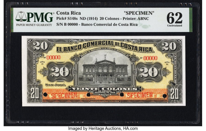 Costa Rica Banco Comercial de Costa Rica 20 Colones ND (1914) Pick S148s Specime...