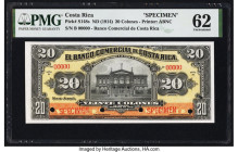 Costa Rica Banco Comercial de Costa Rica 20 Colones ND (1914) Pick S148s Specimen PMG Uncirculated 62. A small tear and four POCs are noted on this ex...