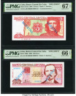 Cuba Banco Central de Cuba 3; 100 Pesos 2004; 2008 Pick 127as; 129ds Two Specimen PMG Superb Gem Unc 67 EPQ; Gem Uncirculated 66 EPQ. 

HID09801242017...