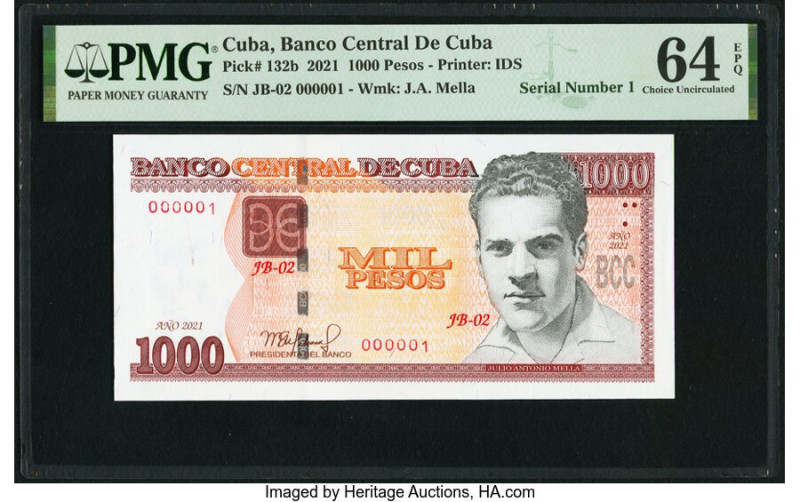 Serial Number 1 Cuba Banco Central de Cuba 1000 Pesos 2021 Pick 132b PMG Choice ...