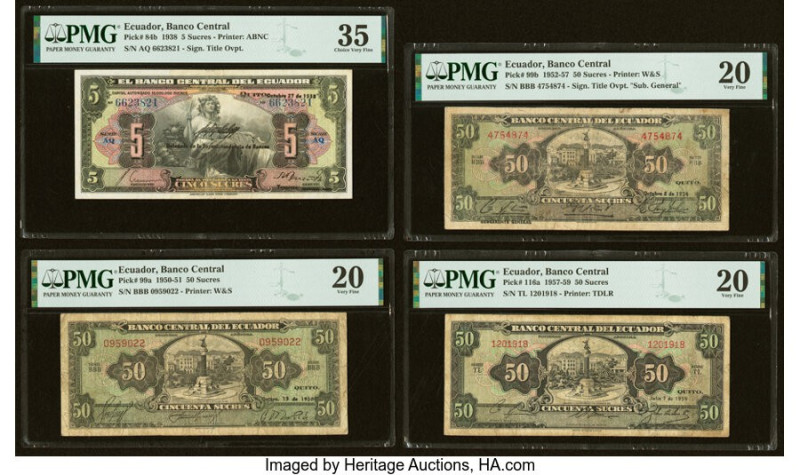 Ecuador Banco Central del Ecuador 5; 50 (3) Sucres (1938-1959) Pick 84b; 99a; 99...