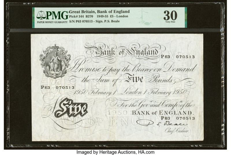 Great Britain Bank of England 5 Pounds 1.2.1950 Pick 344 PMG Very Fine 30. 

HID...