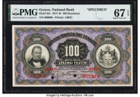 Greece National Bank of Greece 100 Drachmai 1917-18 Pick 55s Specimen PMG Superb Gem Unc 67 EPQ. Two POCs are noted. 

HID09801242017

© 2022 Heritage...