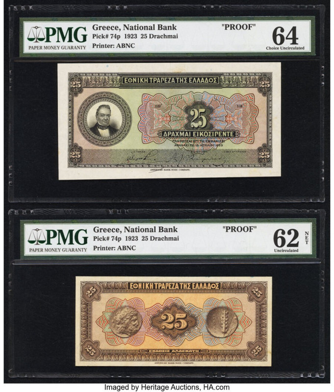 Greece National Bank of Greece 25 Drachmai 1923 Pick 74p Front and Back Proof PM...