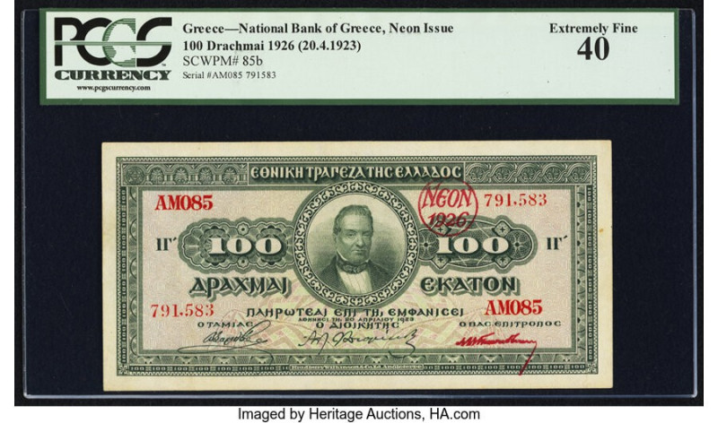 Greece National Bank of Greece 100 Drachmai 1926 (20.4.1923) Pick 85b PCGS Extre...