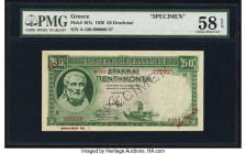 Greece Bank of Greece 50 Drachmai 1939 Pick 107s Specimen PMG Choice About Unc 58 EPQ. A perforated Specimen is present. 

HID09801242017

© 2022 Heri...