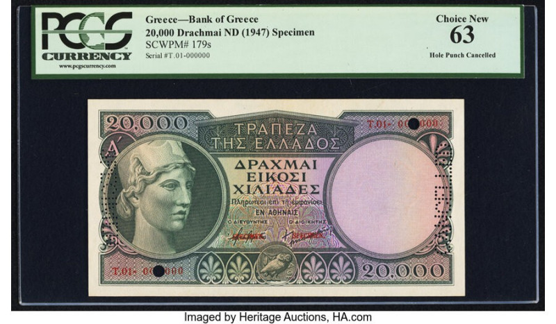 Greece Bank of Greece 20,000 Drachmai ND (1947) Pick 179s Specimen PCGS Choice N...