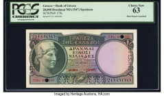 Greece Bank of Greece 20,000 Drachmai ND (1947) Pick 179s Specimen PCGS Choice New 63. One POC. 

HID09801242017

© 2022 Heritage Auctions | All Right...