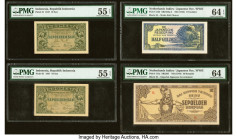 Indonesia & Netherlands Indies Group Lot of 4 Examples. Indonesia Republik Indonesia 10 Sen 1947 Pick 31 Two Examples PMG About Uncirculated 55 EPQ (2...