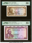 Kenya Central Bank of Kenya 5; 100 Shillings 1.7.1966; 1.7.1972 Pick 1a; 10c Two Examples PMG Gem Uncirculated 66 EPQ; Gem Uncirculated 65 EPQ. 

HID0...