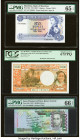 Mauritius, New Hebrides & Saint Thomas and Prince Group Lot of 3 Examples. Mauritius Bank of Mauritius 5 Rupees ND (1967) Pick 30c PMG Gem Uncirculate...