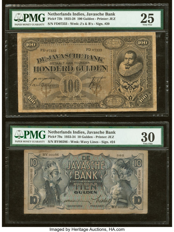 Netherlands Indies Javasche Bank 100; 10 Gulden 15.7.1927; 12.10.1933 Pick 73b; ...