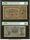 Netherlands Indies Javasche Bank 100; 10 Gulden 15.7.1927; 12.10.1933 Pick 73b; 79a Two Examples PMG Very Fine 25; Very Fine 30. Security code stamp a...