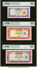 Oman Central Bank of Oman 200 Baisa; 1; 5 Rials ND (1985); (1977) Pick 14; 17a; 18a Three Examples PMG Choice Uncirculated 64 EPQ; Gem Uncirculated 65...