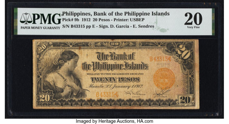 Philippines Bank of the Philippine Islands 20 Pesos 1.1.1912 Pick 9b PMG Very Fi...