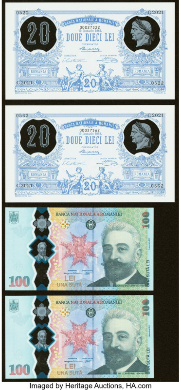 Romania Banca Nationala 100; 20 Lei 1.12.2019; 2021 Pick 125 (2); UNL (2) Four C...