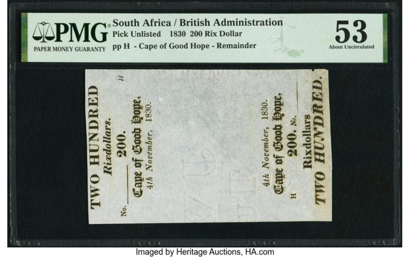 South Africa British Administration 200 Rix Dollar 4.11.1830 Pick UNL Remainder ...