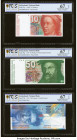 Switzerland National Bank 10; 50; 100 Franken 19(87); 1987; 1997 Pick 53g; 56g; 72b Three Examples PCGS Gold Shield Superb Gem UNC 67 OPQ (3). 

HID09...