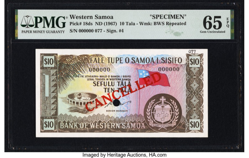 Western Samoa Bank of Western Samoa 10 Tala ND (1967) Pick 18ds Specimen PMG Gem...