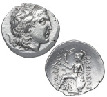 287-282 a.C. Lisímaco. Tracia. 1 dracma. Ag. 4,00 g. Cabeza deificada de Alejandro Magno con la apariencia de Zeus-Ammon, con cuernos y diadema a la d...