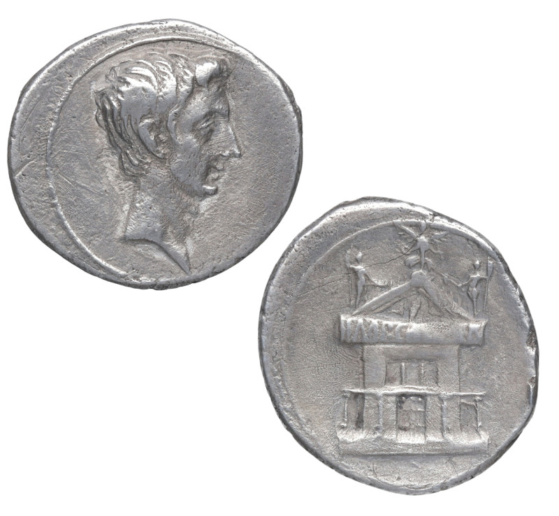 27 aC-14 dC. Augusto. Roma. Denario. Ag. 3,38 g. Templo en reverso. IMP CAESAR. ...