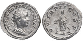 239 d.C. Gordiano III (238-244 d.C). Roma. Antoniniano. Ve. 3,69 g. PM TR P II COS  PP Emperador togado a izquierda Atractiva. EBC-. Est.40.