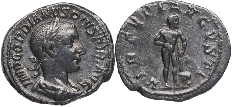 240/2 d.C. Gordiano III. Roma. Denario. RSC 403 – RIC 116. Ag. 3,13 g. VIRTVTI A...