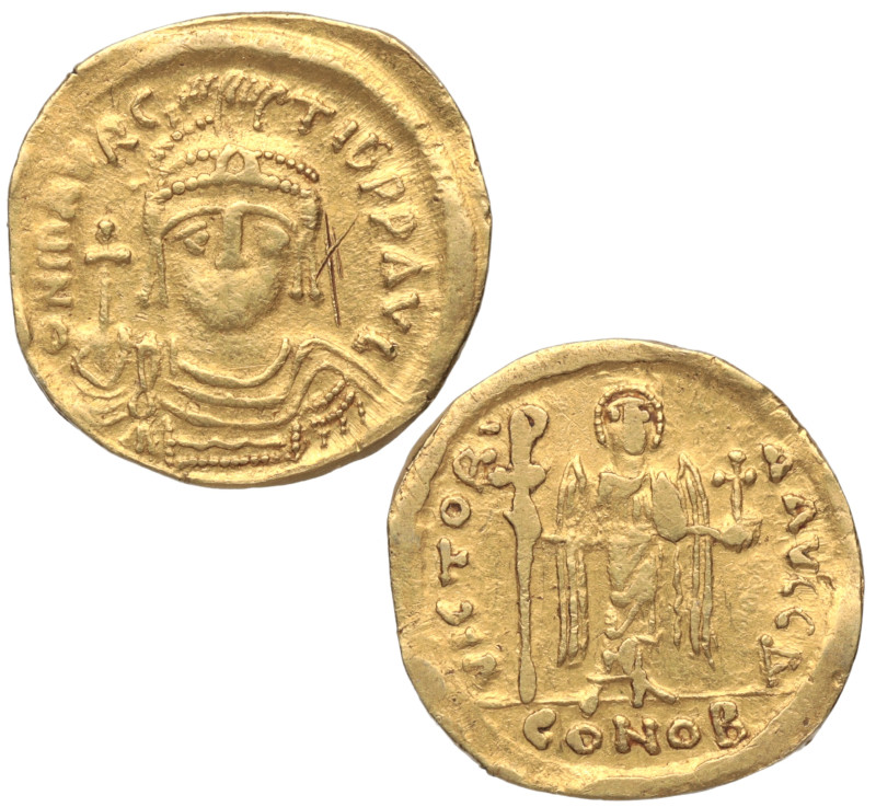582 - 602. Mauricio Tiberio. Constantinopla. 1 sólido. Sear - 431. Au. 4,40 g. "...
