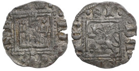 Enrique II (1369-1379). Santiago. Dinero. Ve. 0,64 g. Punto  bajo el león  y sobre las torres MBC+. Est.40.