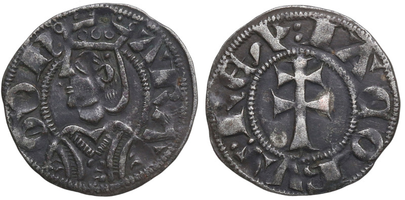 Jaime II de Aragón (1291-1327). Sariñena (Huesca). Dinero. Ve. 0,99 g. IACOBVS ⠅...