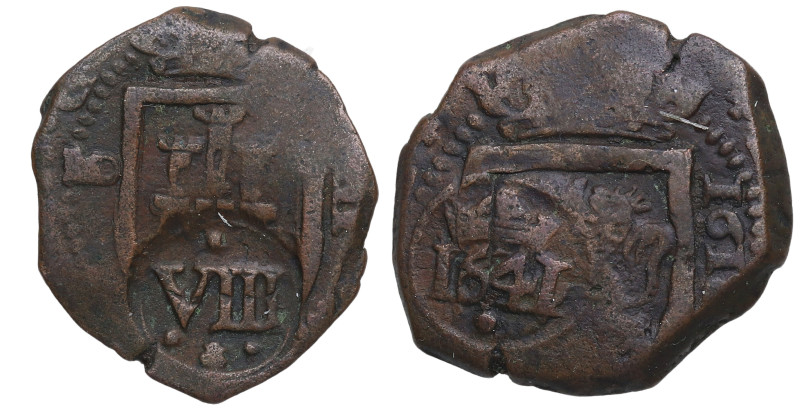 1641. Felipe IV (1621-1665). Coruña. Resello de 8 maravedís. 5,74 g. MBC+. Est.4...