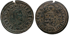 1664. Felipe IV (1621-1665). Coruña. 16 Maravedís. R. A&C 455. Ve. 4,16 g. MBC+. Est.40.