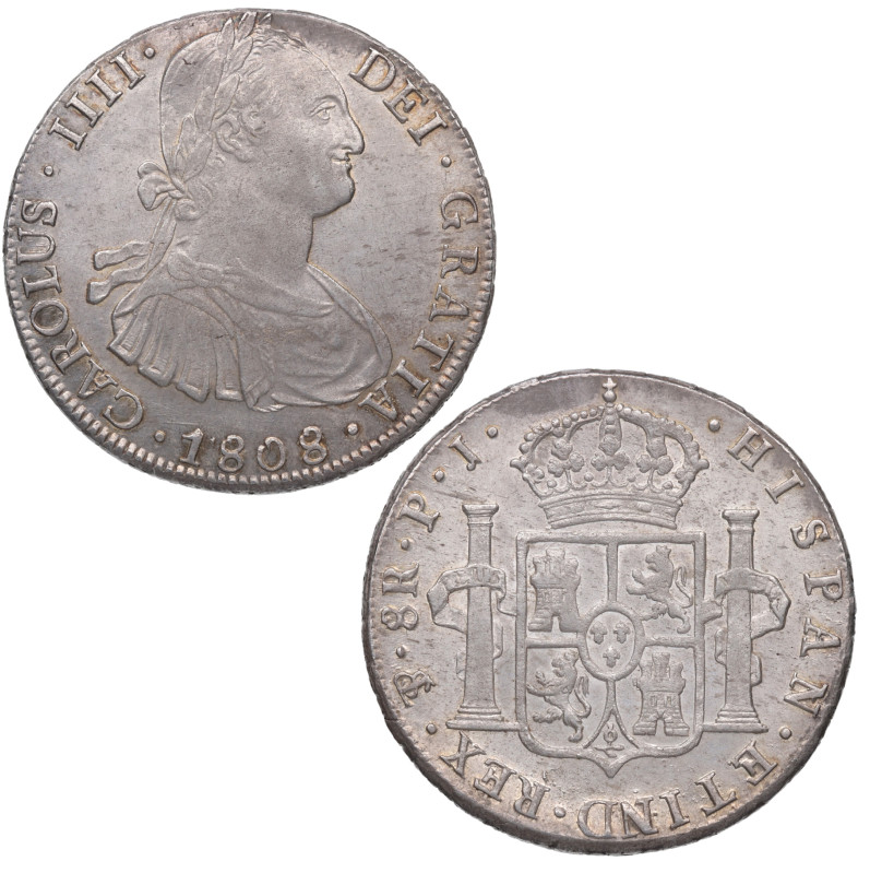 1808. Carlos IV (1788-1808). Potosí. 8 Reales. PJ. A&C 1014. Ag. 26,98 g. EBC+. ...