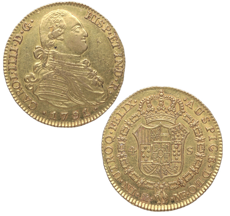1791. Carlos IV (1788-1808). Madrid. 4 escudos. MF. A&C 1474. Au. 13,48 g. MBC+....