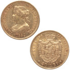 1864. Isabel II (1833-1868). Madrid. 40 reales. A&C 686. Au. 3,33 g. MBC+. Est.250.