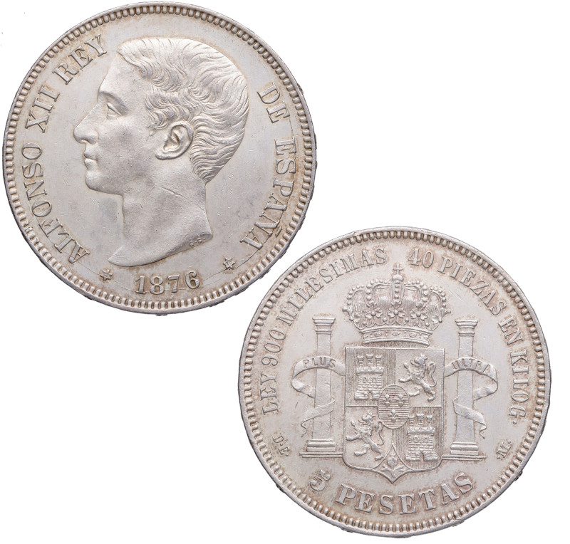 1876*76. Alfonso XII (1874-1885). Madrid. 5 Pesetas. DEM. A&C 37. Ag. 25,00 g. A...