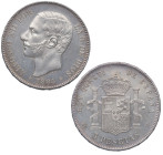 1884*84. Alfonso XII (1874-1885). Madrid. 5 pesetas. MSM. A&C 57. Ag. 25,05 g. Muy bella. Brillo original. SC-. Est.500.